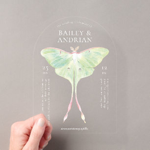 Invitaciones Acrílicas Boda de la Polilla Luna en Acuarela