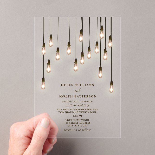 Invitaciones Acrílicas Boda de lámparas de época (Insitu (portátil))
