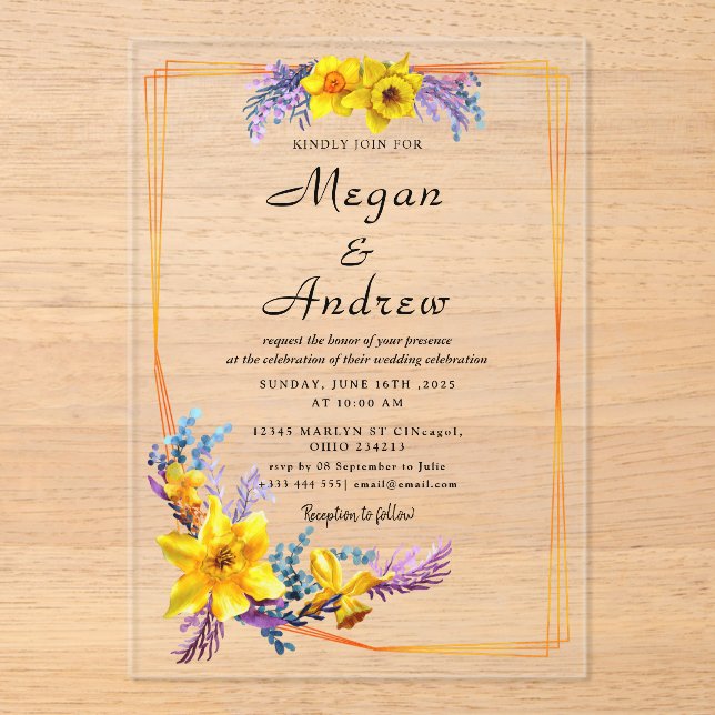 Invitaciones Acrílicas boda de las Flores de Otoño (Anverso)
