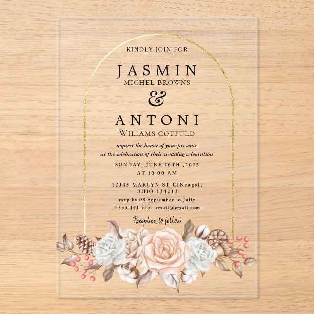 Invitaciones Acrílicas boda de las Flores de Otoño (Anverso)