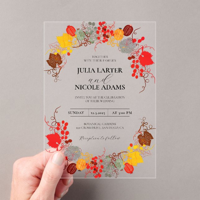 Invitaciones Acrílicas Boda de las flores de uvas de Berry dulce besado f (Insitu (portátil))
