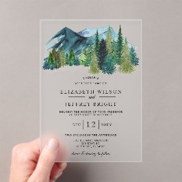 Invitaciones Acrílicas Boda de las montañas rusticas de color acuático