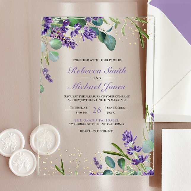 Invitaciones Acrílicas Boda de lavanda y eucalipto (Subido por el creador)