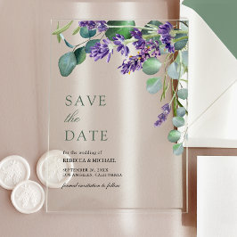 Invitaciones Acrílicas Boda de Lavanda y Eucalipto: Guarden la Fecha