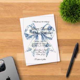 Invitaciones Acrílicas Boda de lazo blanco luz azul chic