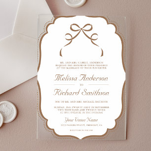 Invitaciones Acrílicas Boda de lazo coqueta beige bronceado