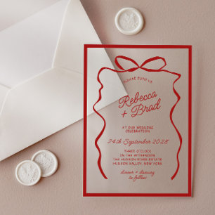 Invitaciones Acrílicas Boda de lazo de arco dibujado a mano rojo