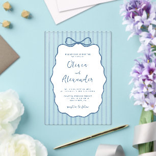 Invitaciones Acrílicas Boda de lazo de raya caprichosa azul costera
