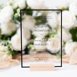 Invitaciones Acrílicas Boda de letra blanca con borde negro simple
