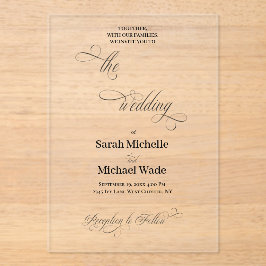 Invitaciones Acrílicas Boda de letra caligráfica elegante simple