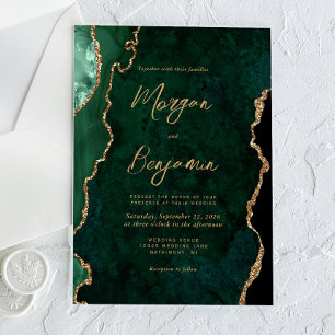 Invitaciones Acrílicas Boda de letra de ágata verde esmeralda moderna