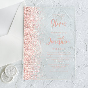 Invitaciones Acrílicas Boda de Letra Moderna con Brillo Rosa Glam