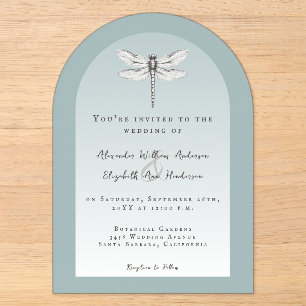 Invitaciones Acrílicas Boda de libélula azul verdoso