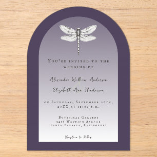 Invitaciones Acrílicas Boda de libélula morada oscura