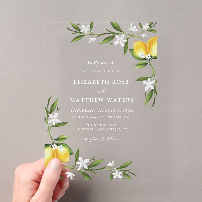 Invitaciones Acrílicas boda de limon con acuarela (Insitu (portátil))