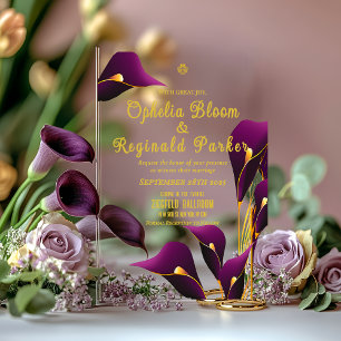 Invitaciones Acrílicas Boda de Lirio de Calla Violeta Púrpura Moderno y E