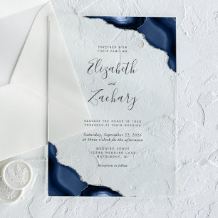 Invitaciones Acrílicas Boda de los esquinas de los pasillos de plata azul