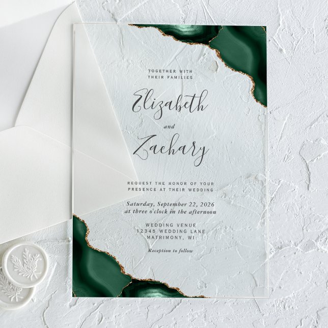 Invitaciones Acrílicas Boda de los Rincones Modernos del Oro Verde Esmera (Subido por el creador)