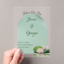Invitaciones Acrílicas boda de loto verde y rosa suave minimalista