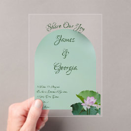 Invitaciones Acrílicas boda de loto verde y rosa suave minimalista