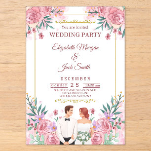 Invitaciones Acrílicas Boda de lujo boho floral verde