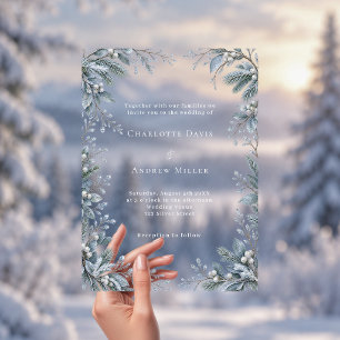 Invitaciones Acrílicas Boda de lujo botánica de invierno azul helado clar