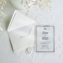 Invitaciones Acrílicas Boda de lujo con monograma púrpura