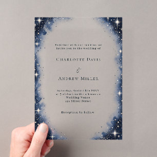 Invitaciones Acrílicas Boda de Lujo Estrellas de Invierno Azul Medianoche