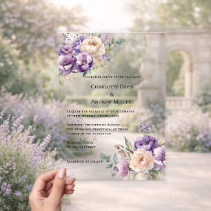 Invitaciones Acrílicas Boda de lujo floral crema champán lavanda