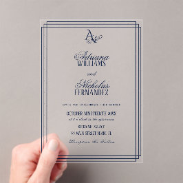 Invitaciones Acrílicas Boda de lujo Monograma Azul