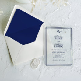 Invitaciones Acrílicas Boda de lujo Monograma Azul