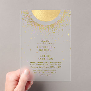 Invitaciones Acrílicas Boda de Luna Media Noche Celestial