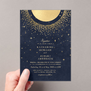 Invitaciones Acrílicas Boda de Luna Media Noche Celestial
