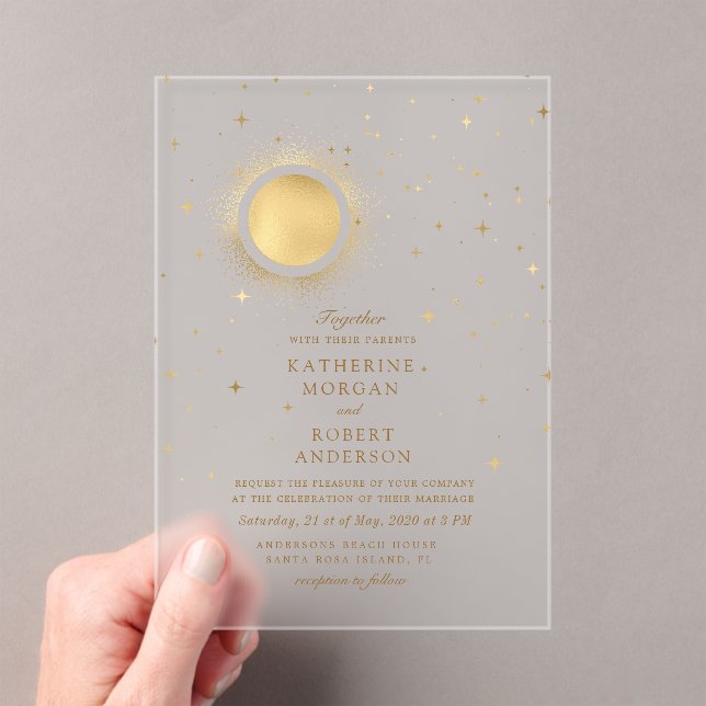 Invitaciones Acrílicas Boda de Luna Media Noche Celestial (Insitu (portátil))