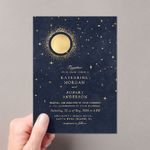 Invitaciones Acrílicas Boda de Luna Medianoche Celestial