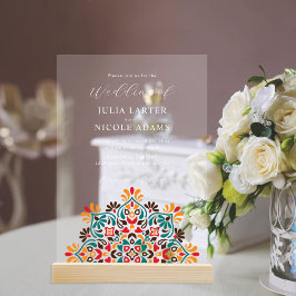 Invitaciones Acrílicas Boda de Mandala floral de fusión india Rising Boho