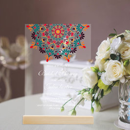 Invitaciones Acrílicas Boda de Mandala floral de fusión india Rising Boho
