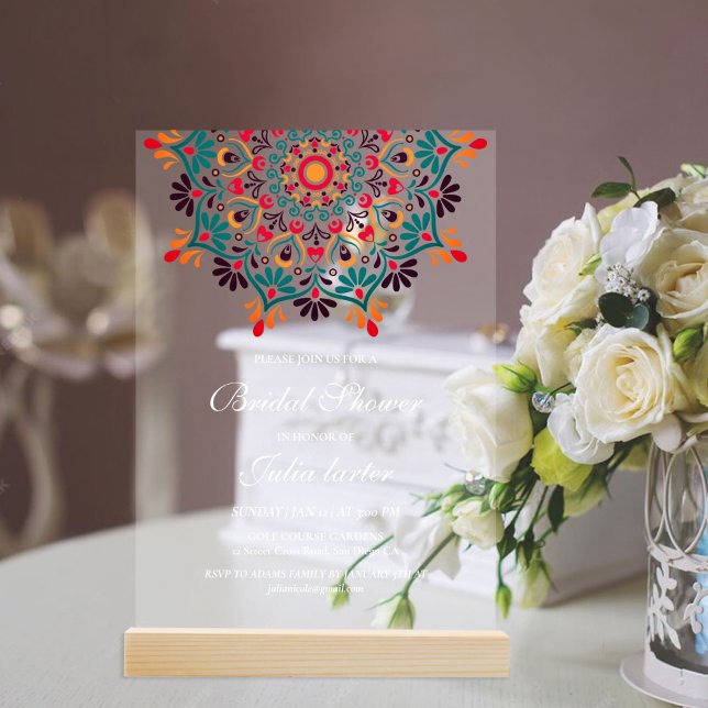 Invitaciones Acrílicas Boda de Mandala floral de fusión india Rising Boho (Subido por el creador)