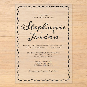 Invitaciones Acrílicas Boda de Marco Caprichoso en Blanco y Negro Simple
