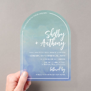 Invitaciones Acrílicas Boda de Marco de Arco Azul Niebla Oceánica