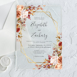 Invitaciones Acrílicas Boda de marco de oro floral de acuarela de otoño