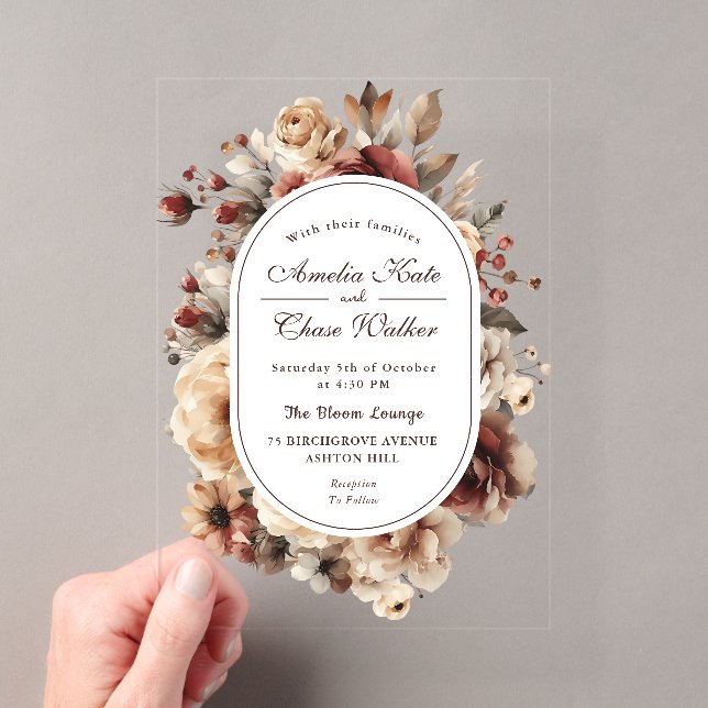 Invitaciones Acrílicas Boda de Marco Floral Boho Moderno (Insitu (portátil))