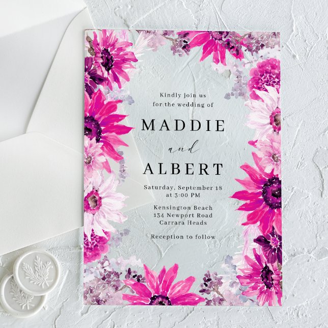 Invitaciones Acrílicas Boda de marco floral rosado moderno (Subido por el creador)
