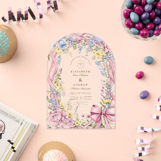 Invitaciones Acrílicas Boda de marco floral vintage (Insitu (Celebración))