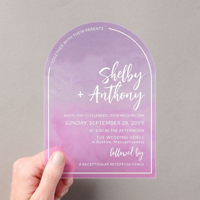 Invitaciones Acrílicas Boda de marco violeta violeta púrpura para pastel  (Insitu (portátil))