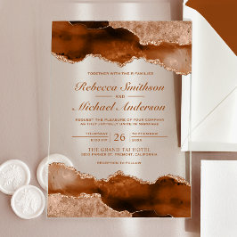Invitaciones Acrílicas Boda de Mármol de Ágata de Terracota de Naranja Qu