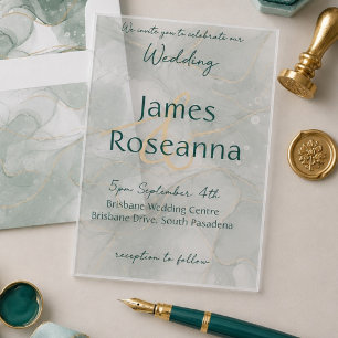 Invitaciones Acrílicas Boda de mármol elegante turquesa y dorado