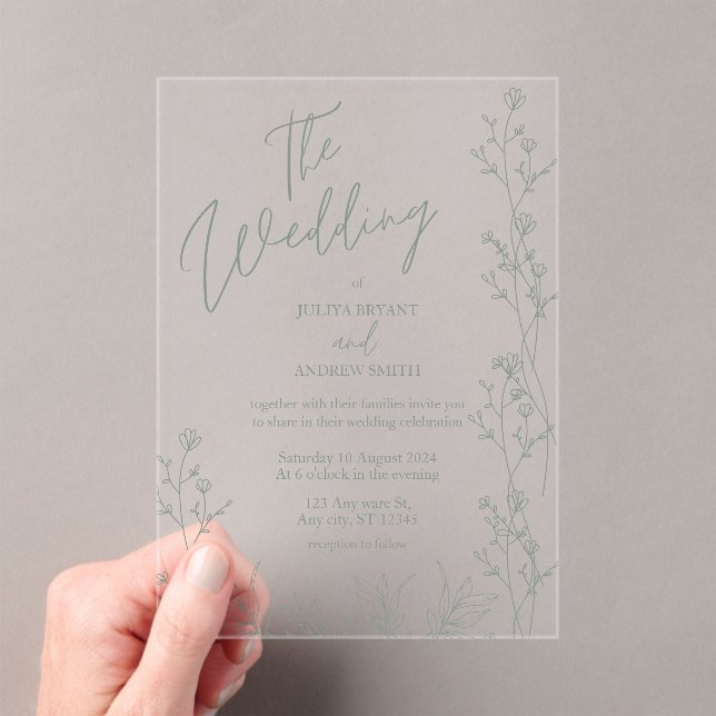 Invitaciones Acrílicas Boda de moda en escritura verde saga (Insitu (portátil))