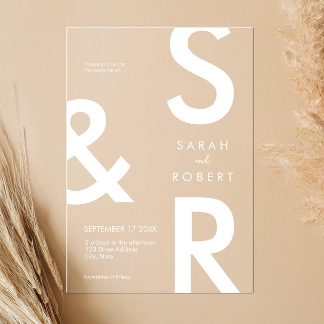 Invitaciones Acrílicas Boda de monograma blanco moderno (Subido por el creador)