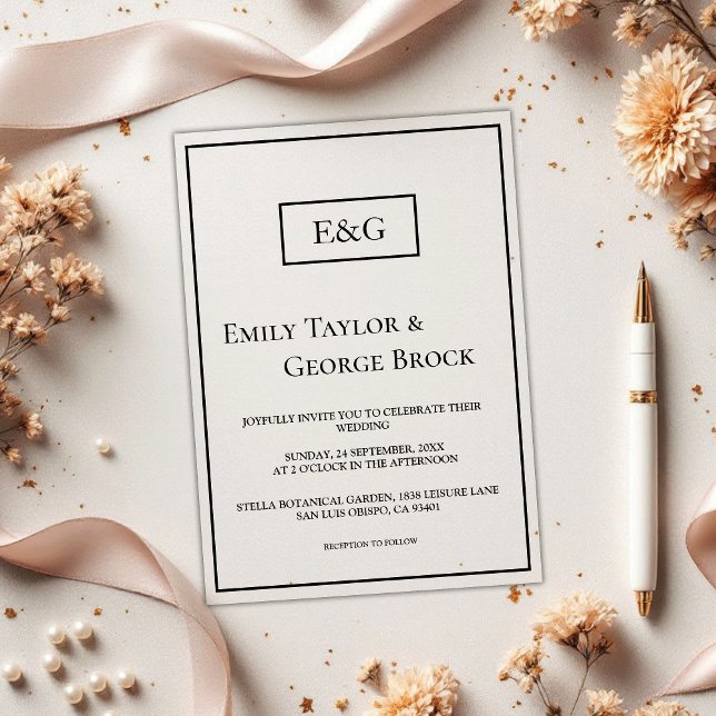 Invitaciones Acrílicas Boda De Monograma Blanco Y Negro Moderno Sencillo (Subido por el creador)